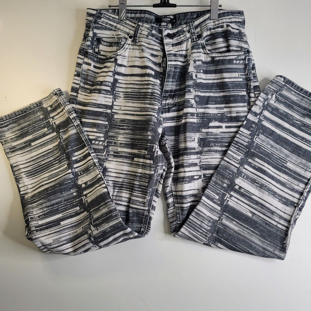 Jaded London Graphic Print Jeans W32 Black White Straight Leg Y2K Streetwear - Picture 3 of 8